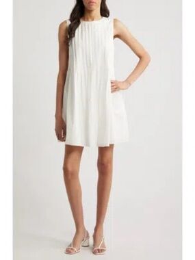 Nwot Charles Henry White Sleeveless Pintuck A-Line Mini Dress